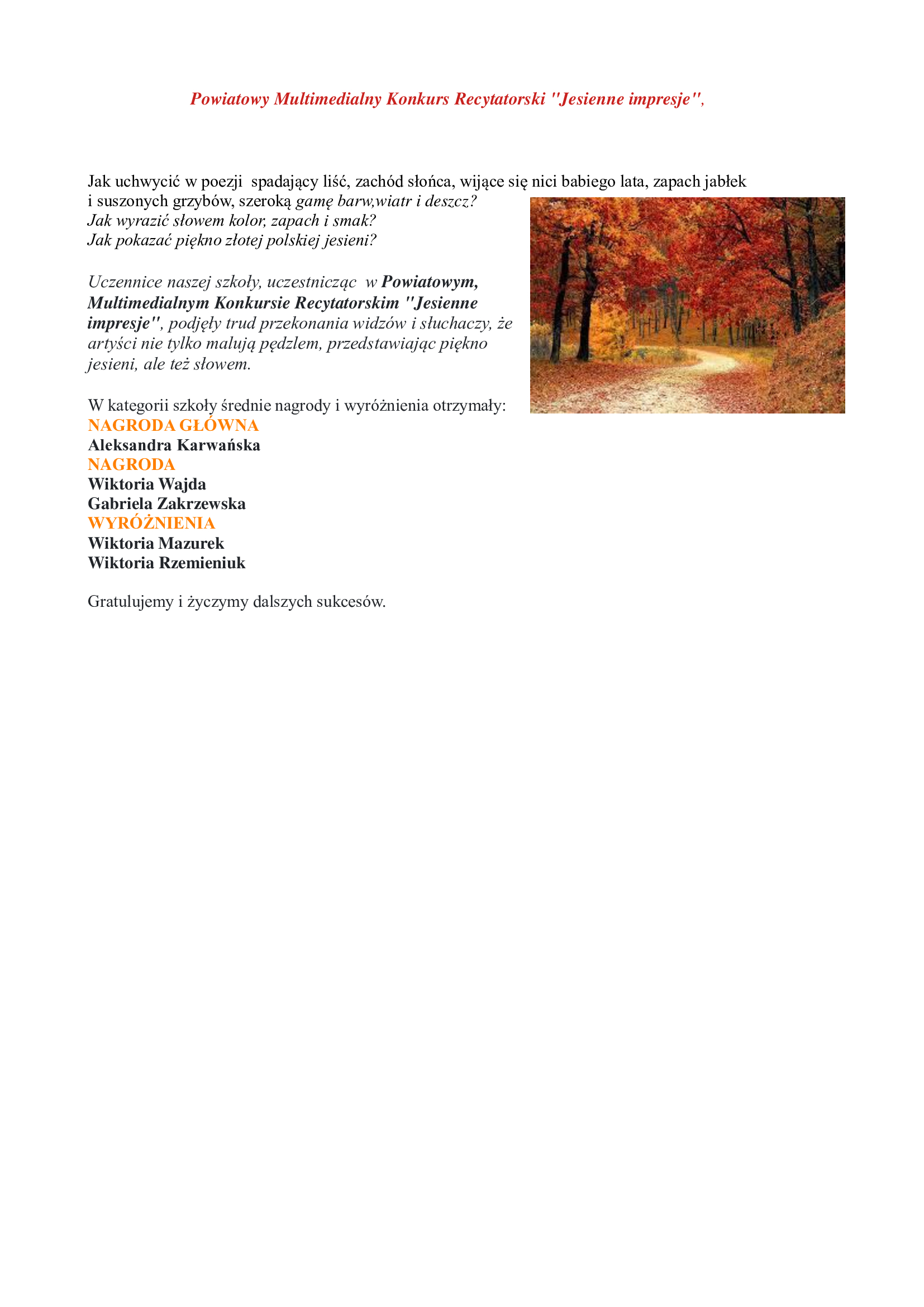 Powiatowy Multimedialny Konkurs Recytatorski 